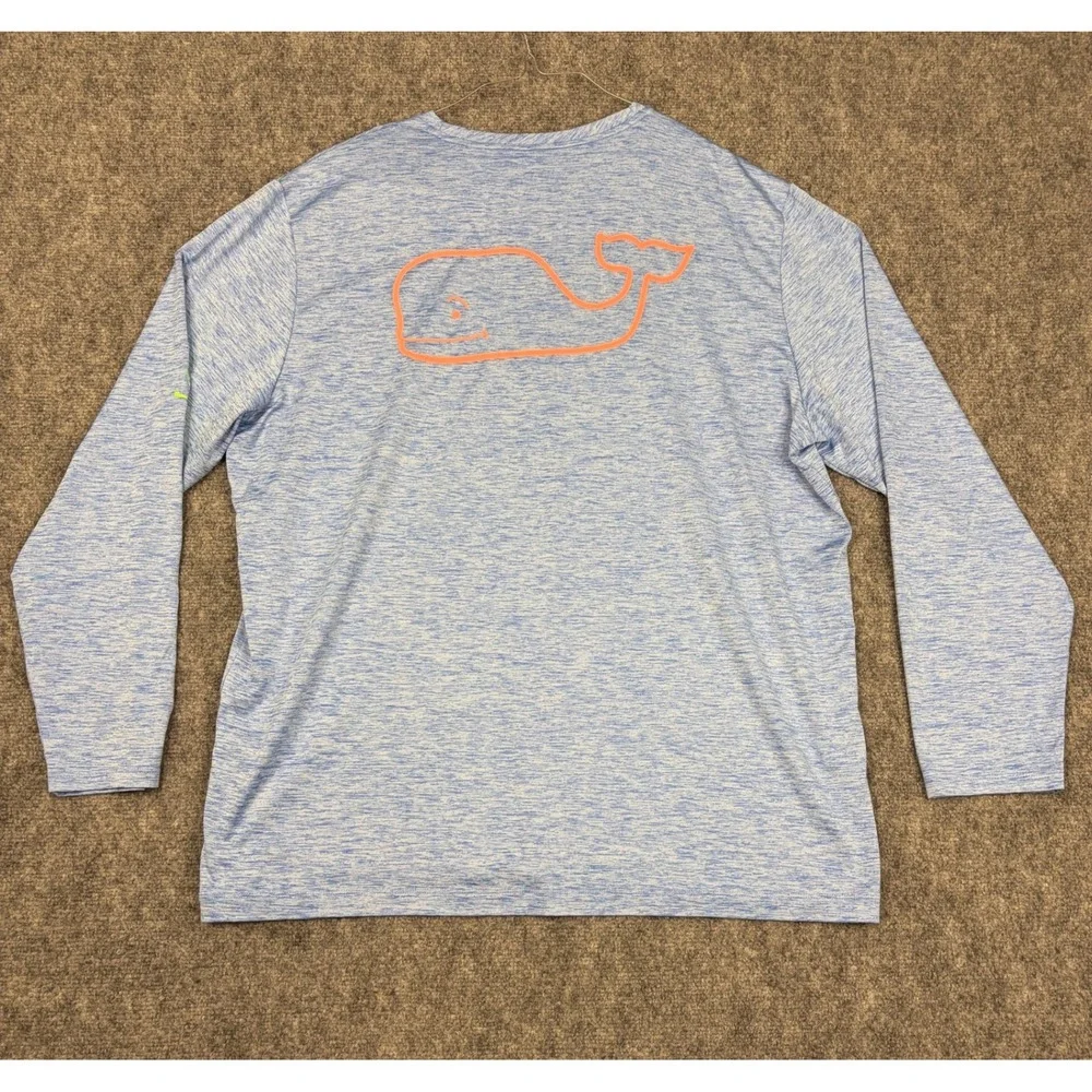 Vineyard Vines Performance Shirt Mens XL Blue Heather Long Sleeve Whale Logo